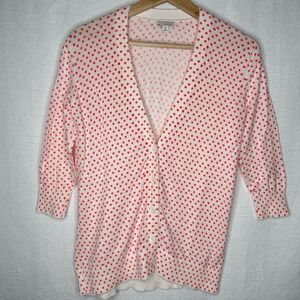 Gap Polka Dot Lightweight‎ Cardigan 3/4 Sleeve Cream w/ Neon Coral Womens XS